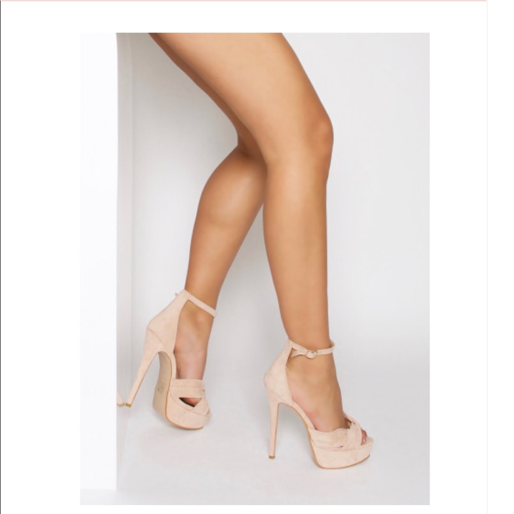 Nude Suede Crossover Platform Heels